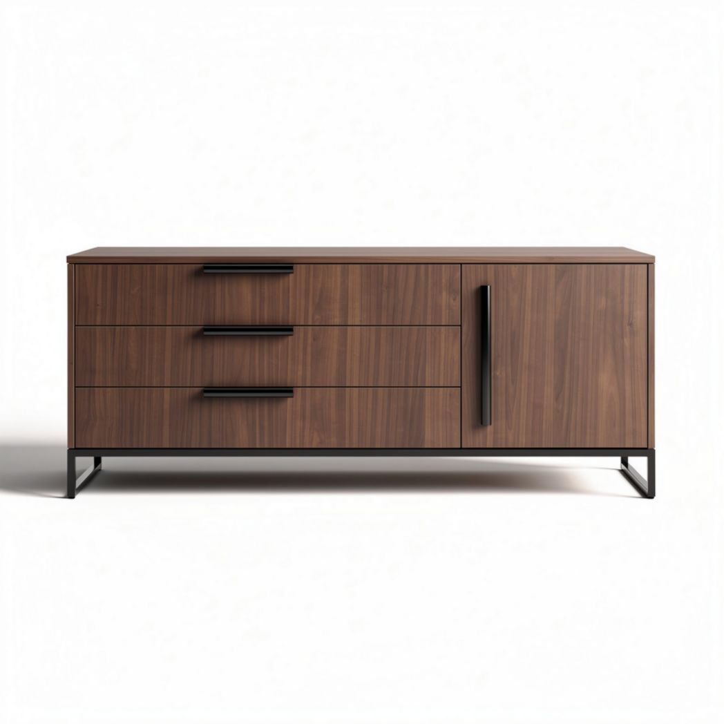 Stolik RTV w kolorze orzechowym z metalowymi nogami 150 x 45 x 70cm