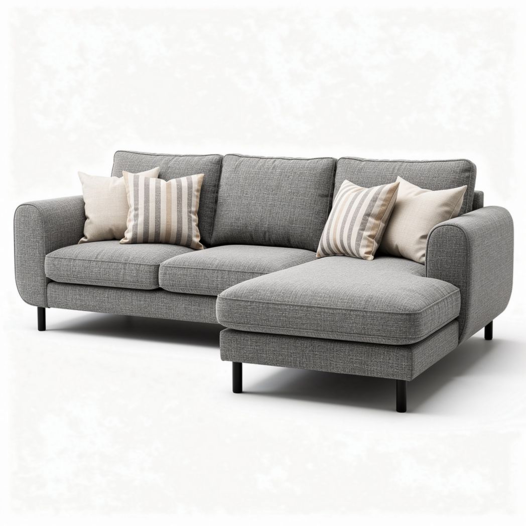 Sofa narożna szara z poduszkami 200 x 90 x 80cm do salonu